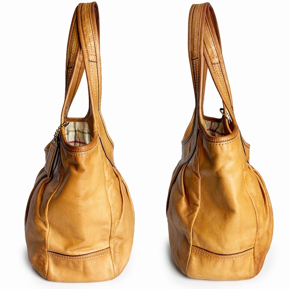 Coach Pleated Ergo Tote #12240 Tan Leather Tattersall Lining 2008 Collection - Picture 5 of 11